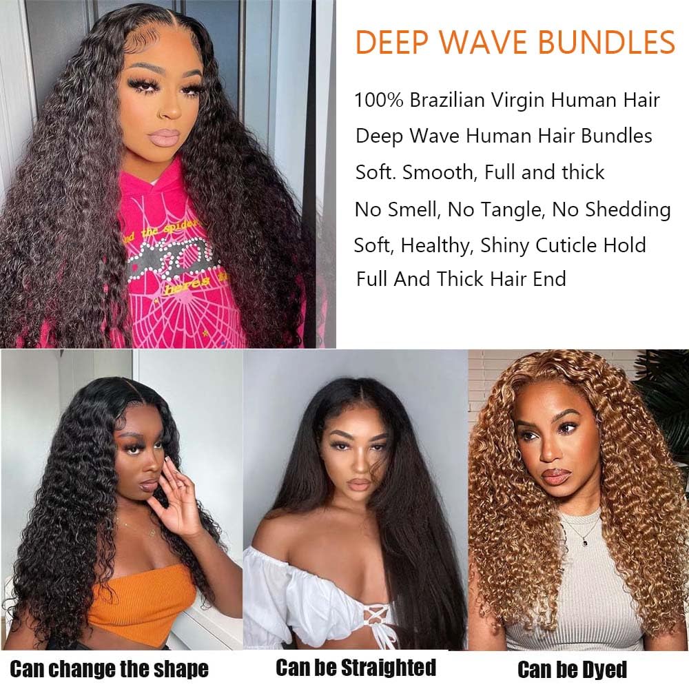 Wlymly - 3 Virgin Brazilian Deep Wave Bundles - 20, 22, 24 Inch*