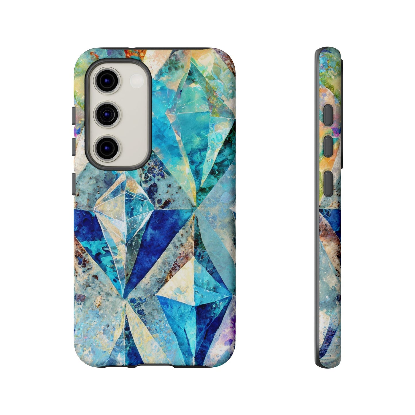 Diamond Blue Abstract Tough Phone Case For iPhone, Samsung Galaxy, And Google Pixel
