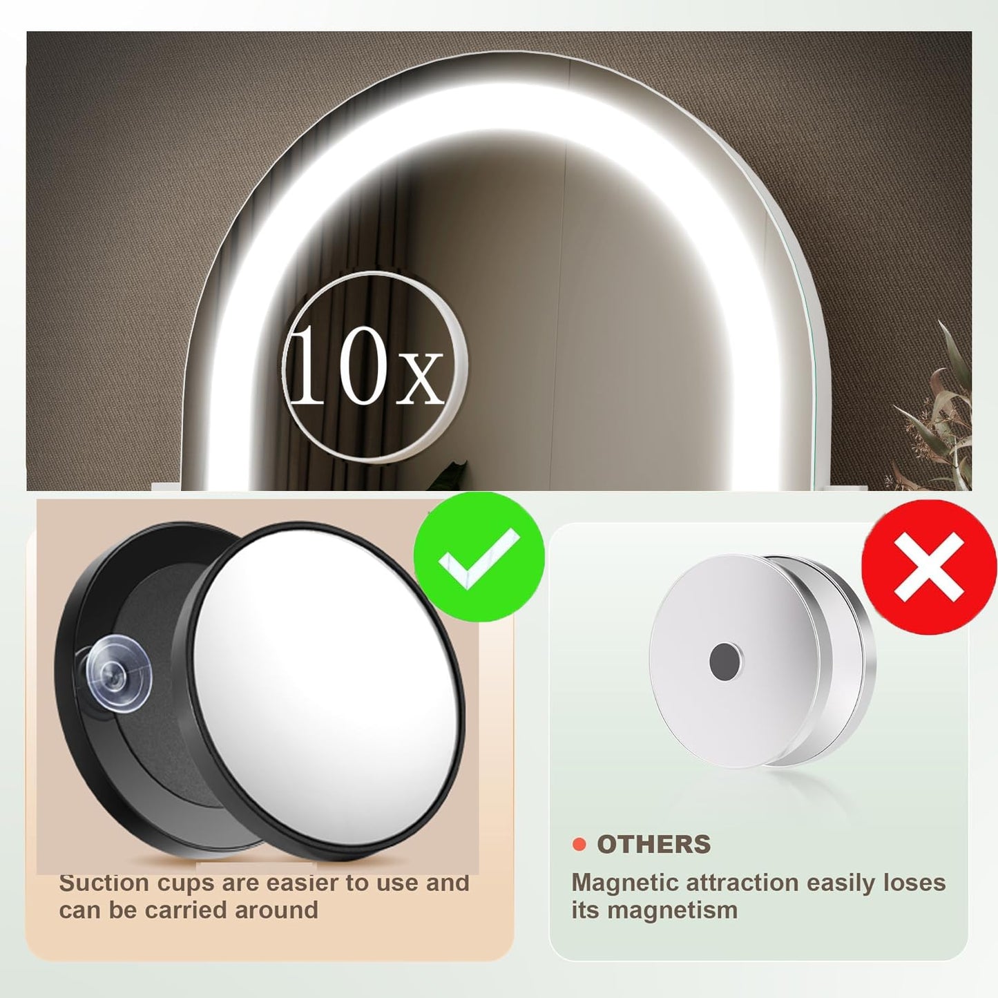 Gvnkvn Lighted Makeup Mirror, Hollywood Vanity Mirror with Lights, Three Color Lighting Modes, and Detachable 10X Magnification Mirror, Smart Touch Control, 360°Rotation (15.2in White)