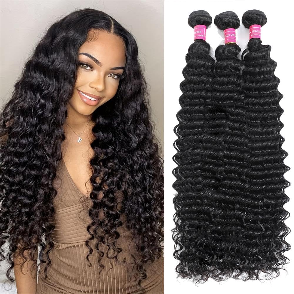 Wlymly - 3 Virgin Brazilian Deep Wave Bundles - 20, 22, 24 Inch*