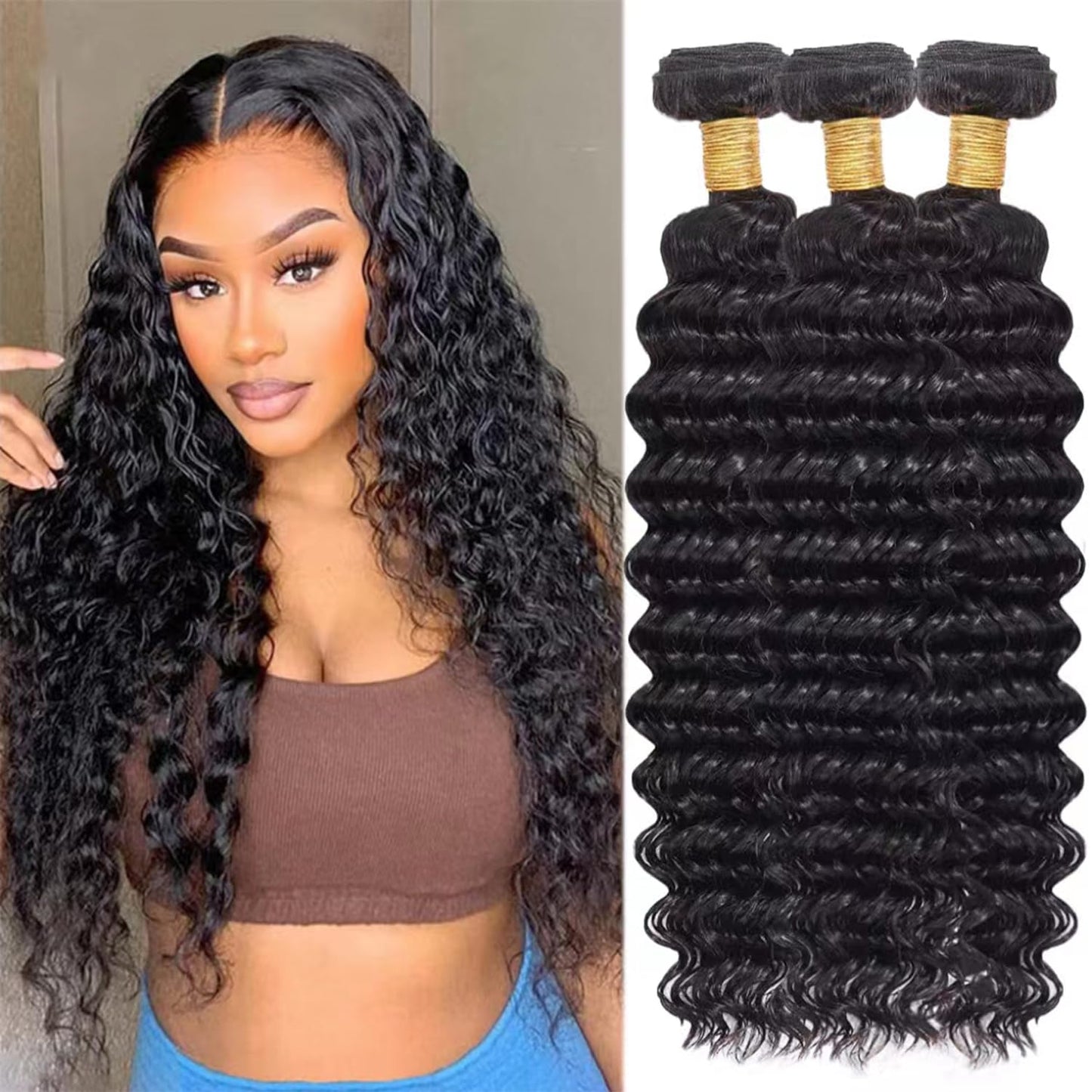 Hetnear - 3 Virgin Brazilian Water Wave Bundles - 18, 20, 22 Inch - Natural Black*