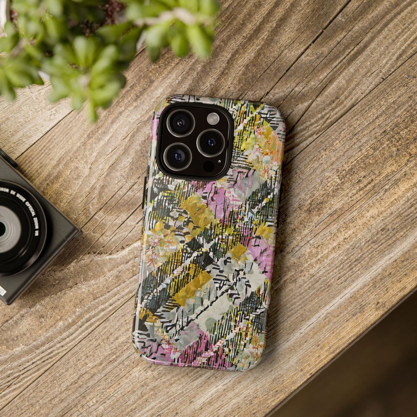 Purple Plaid Floral Artistic Tough Phone Case For iPhone, Samsung Galaxy, Or Google Pixel