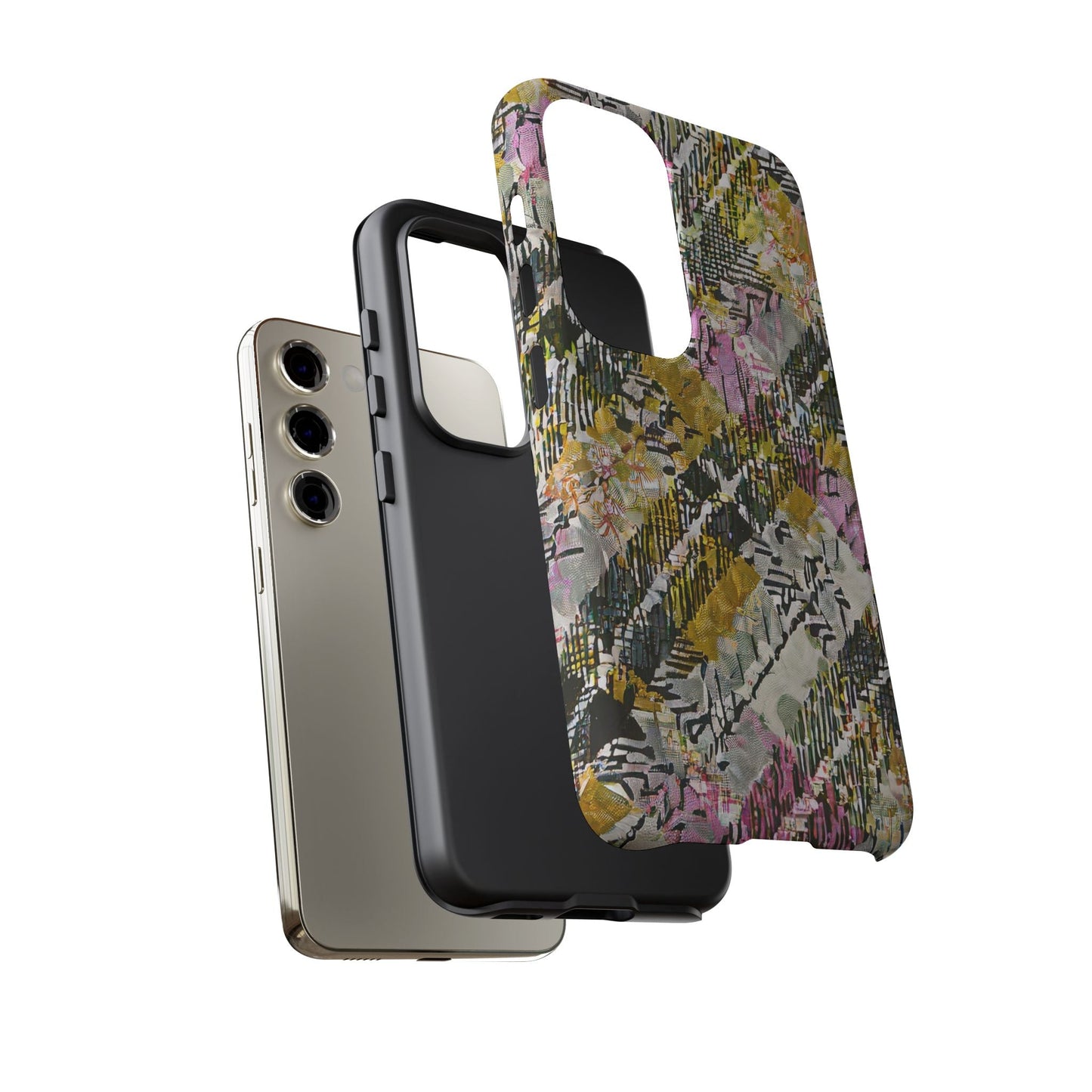 Purple Plaid Floral Artistic Tough Phone Case For iPhone, Samsung Galaxy, Or Google Pixel