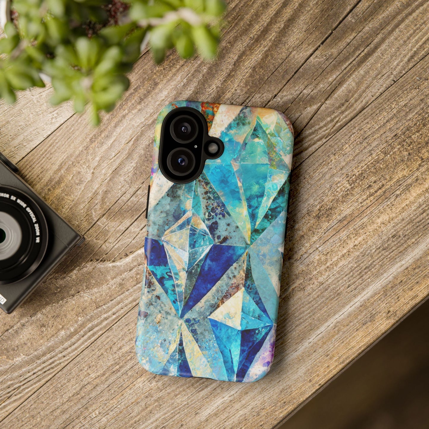Diamond Blue Abstract Tough Phone Case For iPhone, Samsung Galaxy, And Google Pixel