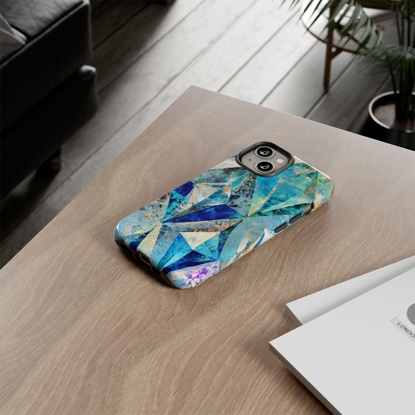 Diamond Blue Abstract Tough Phone Case For iPhone, Samsung Galaxy, And Google Pixel