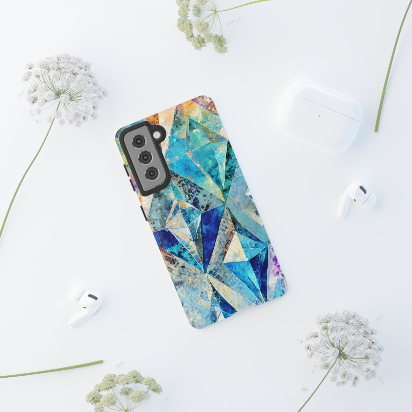 Diamond Blue Abstract Tough Phone Case For iPhone, Samsung Galaxy, And Google Pixel