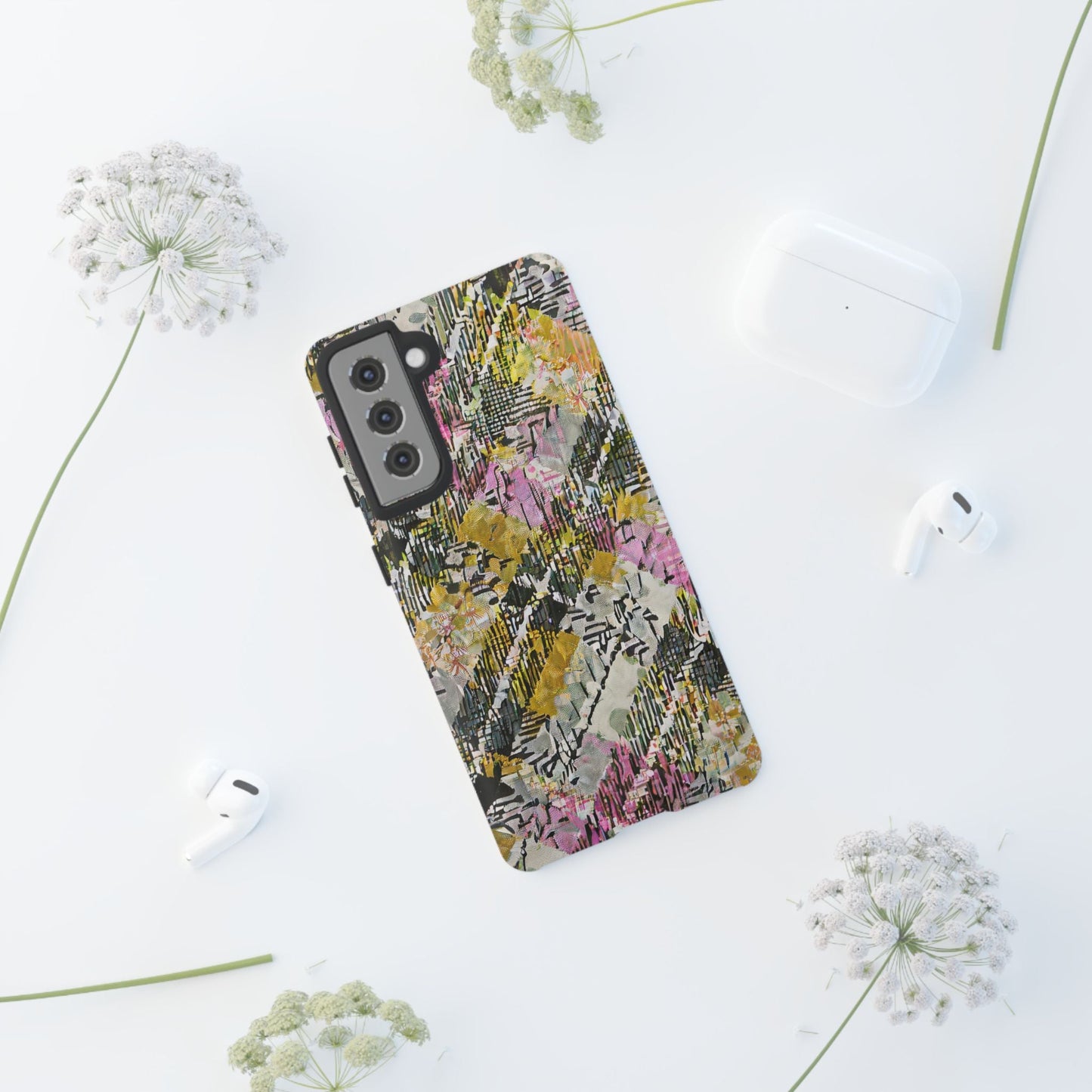 Purple Plaid Floral Artistic Tough Phone Case For iPhone, Samsung Galaxy, Or Google Pixel