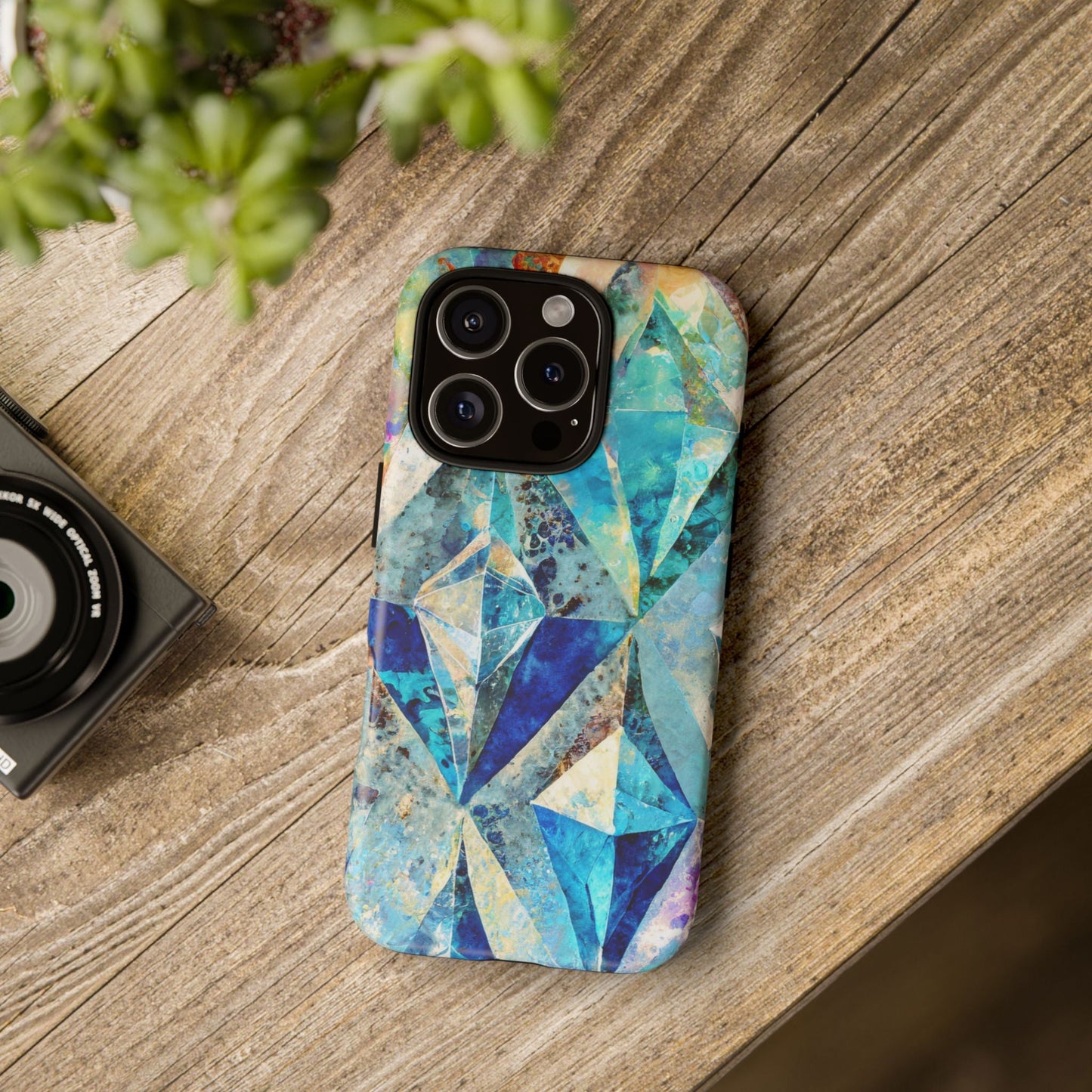 Diamond Blue Abstract Tough Phone Case For iPhone, Samsung Galaxy, And Google Pixel