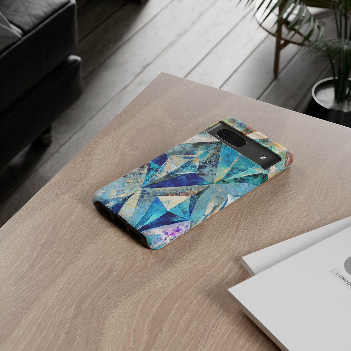 Diamond Blue Abstract Tough Phone Case For iPhone, Samsung Galaxy, And Google Pixel