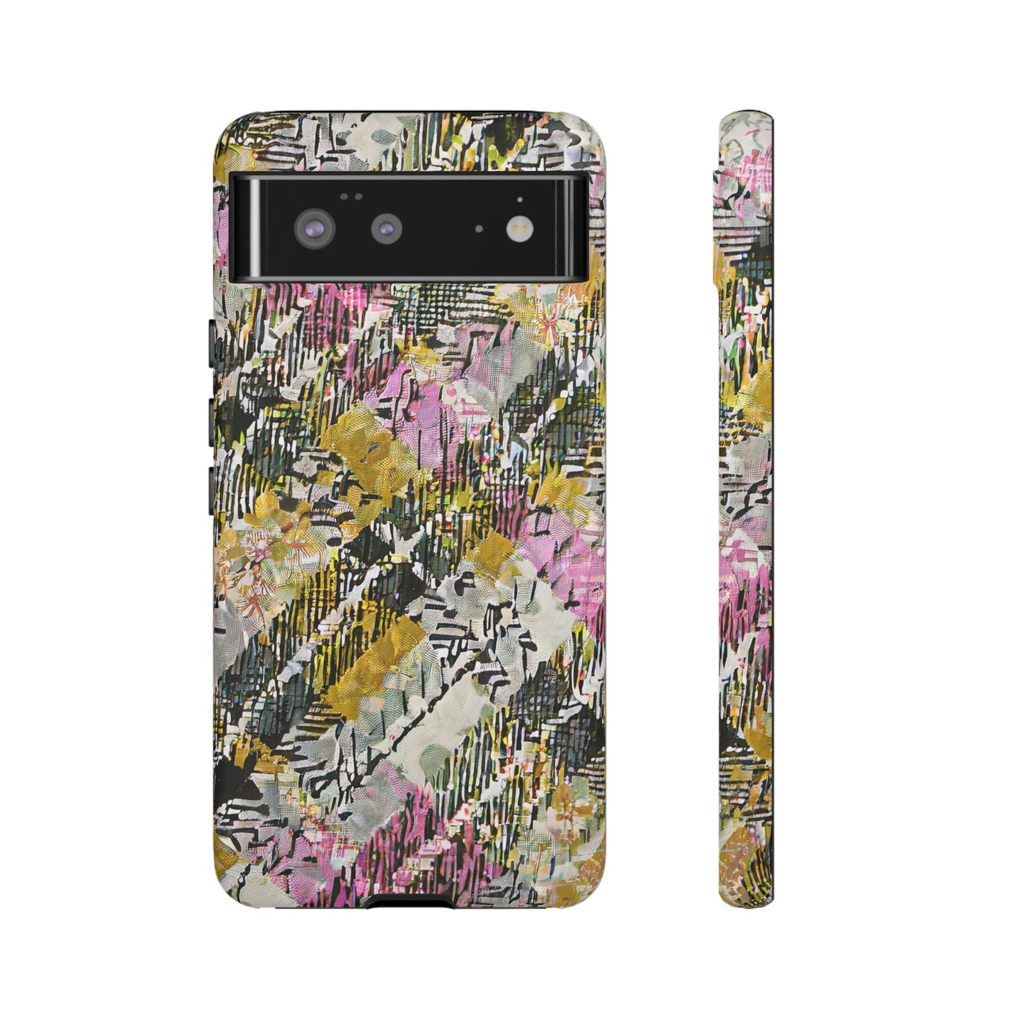 Purple Plaid Floral Artistic Tough Phone Case For iPhone, Samsung Galaxy, Or Google Pixel