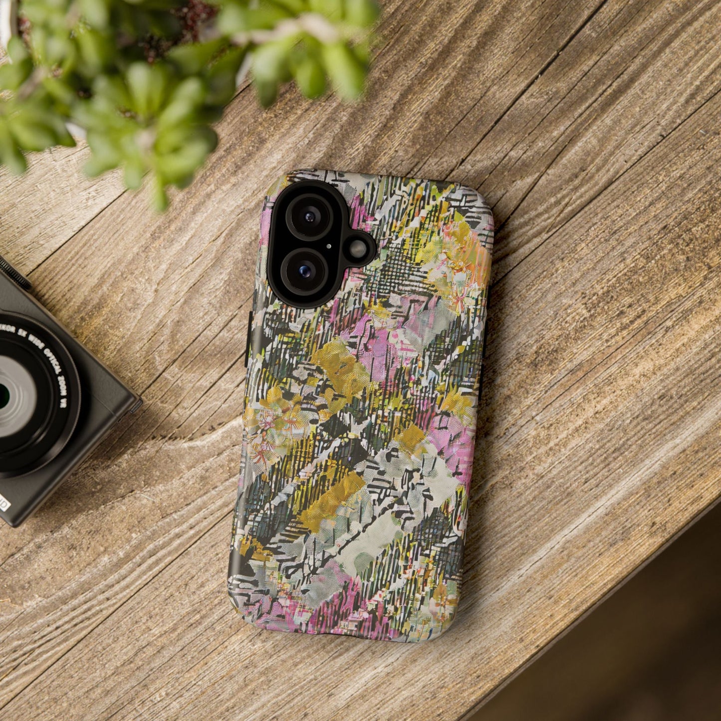 Purple Plaid Floral Artistic Tough Phone Case For iPhone, Samsung Galaxy, Or Google Pixel