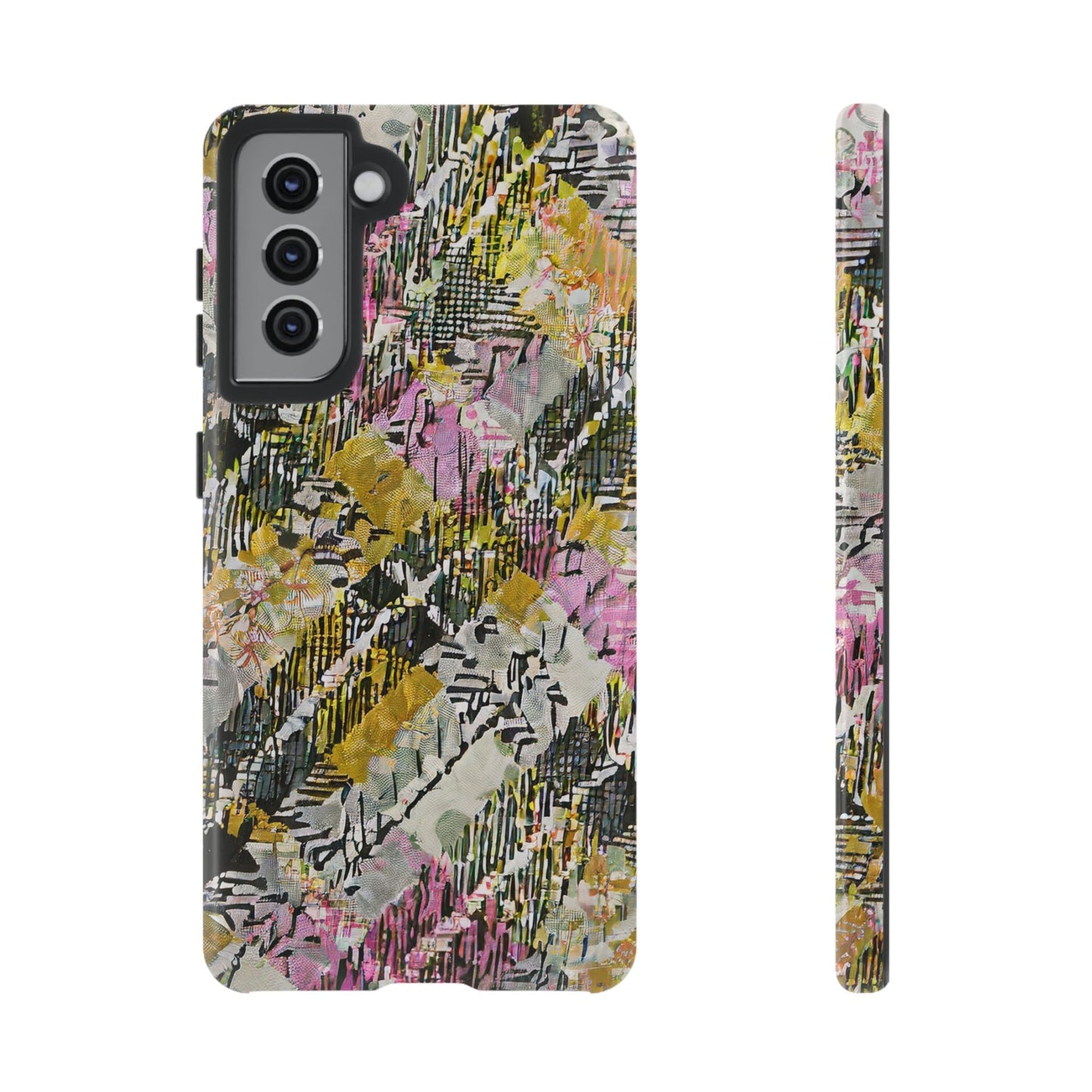 Purple Plaid Floral Artistic Tough Phone Case For iPhone, Samsung Galaxy, Or Google Pixel