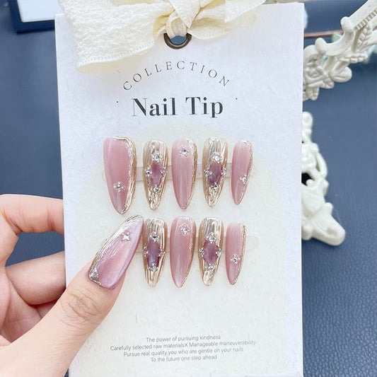 Crystal Cat's Eye Long Pointed Nails