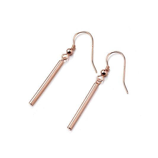 18K Rose Gold Silver Bar Earrings