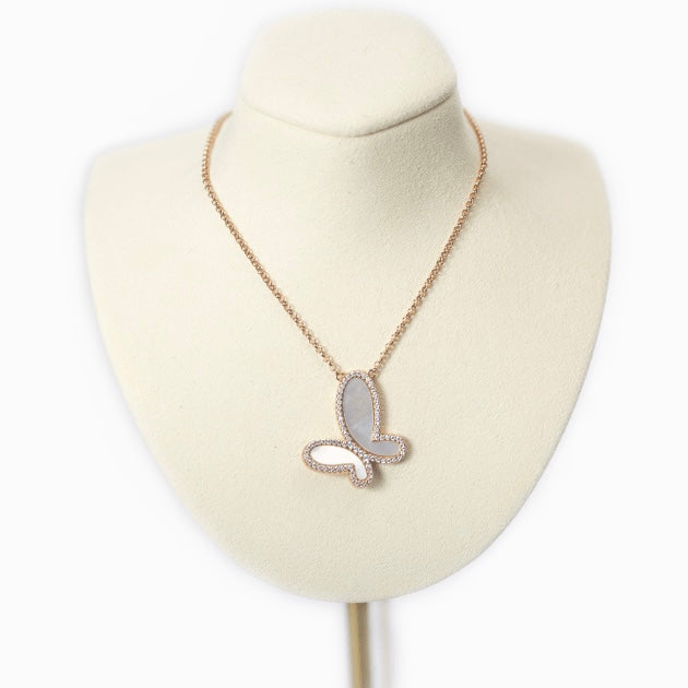 Mother of Pearl w/ 18k Rose Gold Butterfly Necklace Jewelry