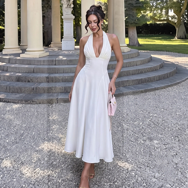 Women Clothing Sensual Deep V Plunge Halter Lace up Backless Slim Fit Hip Wrapped Dress Women Dress