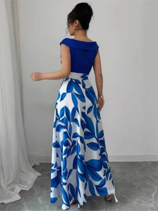 Elegant Short-sleeved Dress For Women Spring Summer Fashion Printing Waist-tightening Patchwork Loose Casual Dresses Female