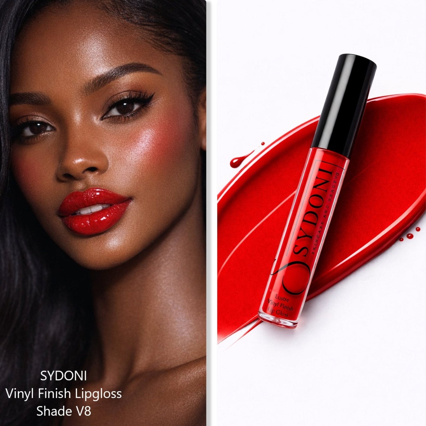 LUSTRE VINYL FINISH LIPGLOSS SHADE V8 - Vibrant True Red with Warm Undertone