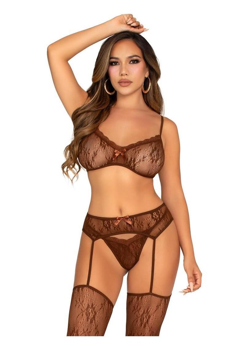 Leg Avenue Lace Bra & V-Front Garter Set