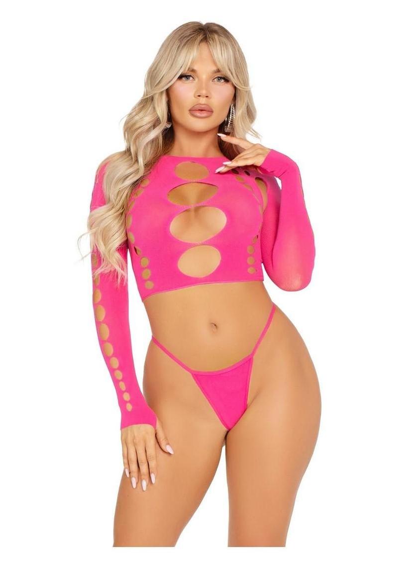 Seamless Cut Out Long Sleeve Crop Top Panty