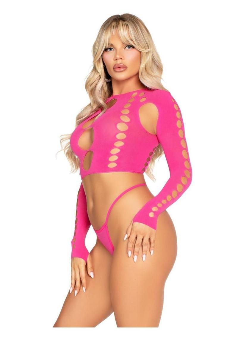 Seamless Cut Out Long Sleeve Crop Top Panty