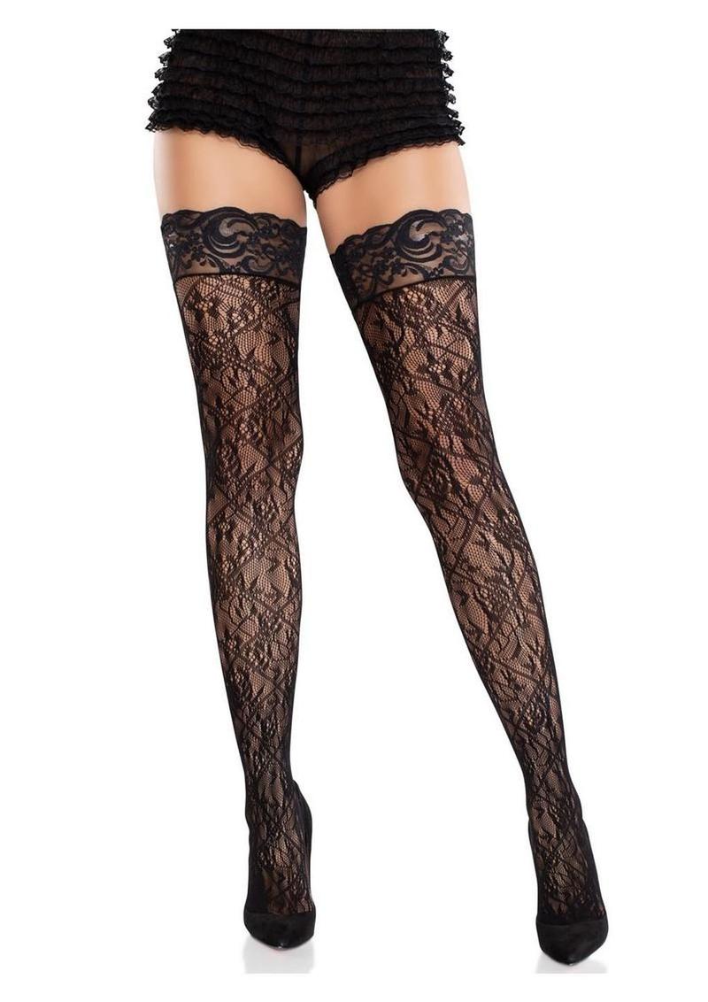 Stay Up Thigh HighsLace Top Cross Hatch Floral Lace