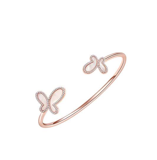 18K Rose Gold Mother Of Pearl Butterfly Women's Bangel Bracelet Jewelry