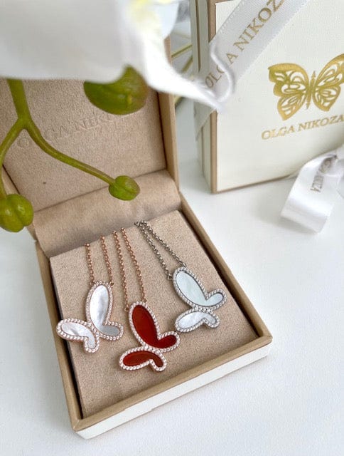 Mother of Pearl w/ 18k Rose Gold Butterfly Necklace Jewelry