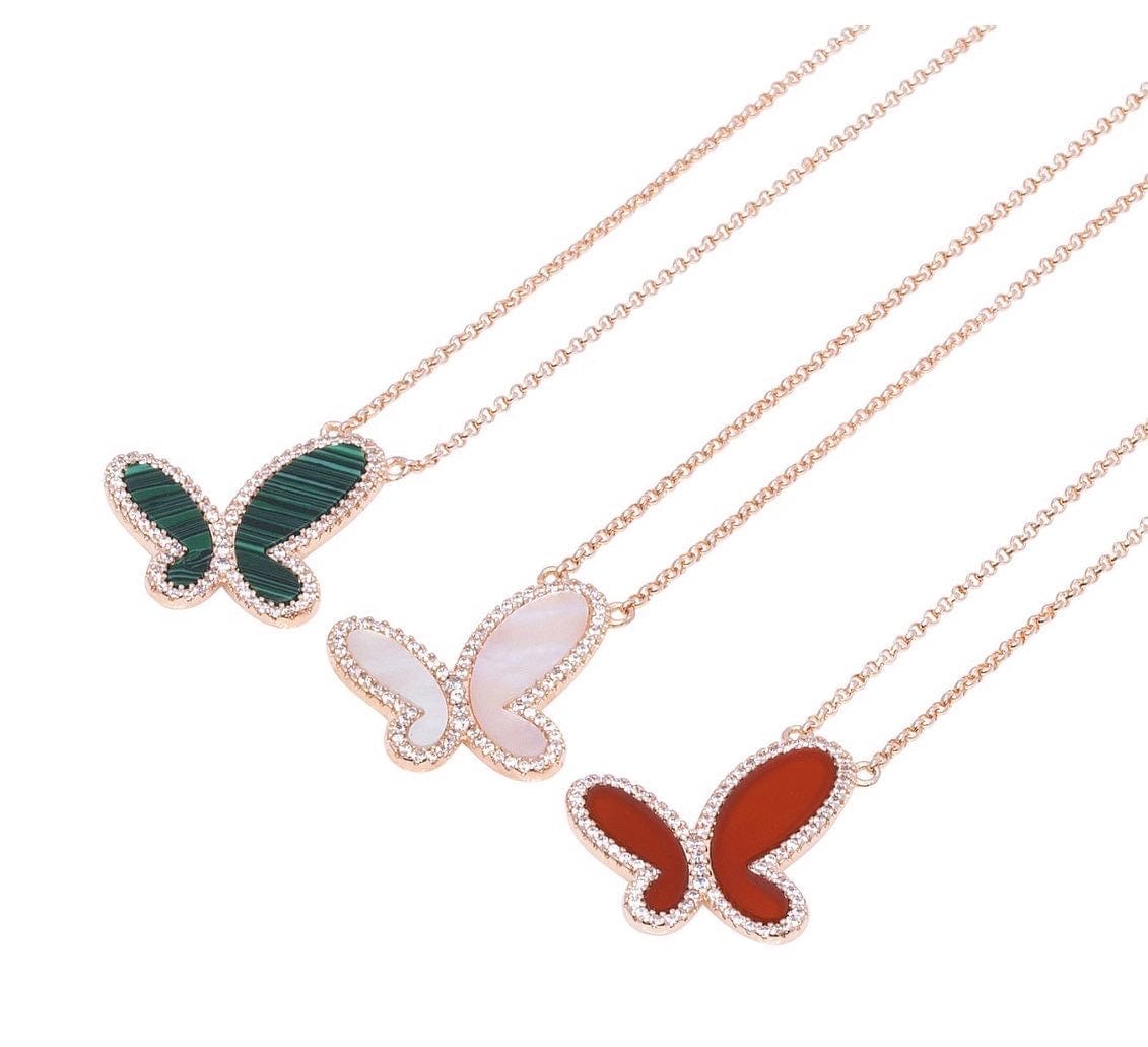 Mother of Pearl w/ 18k Rose Gold Butterfly Necklace Jewelry